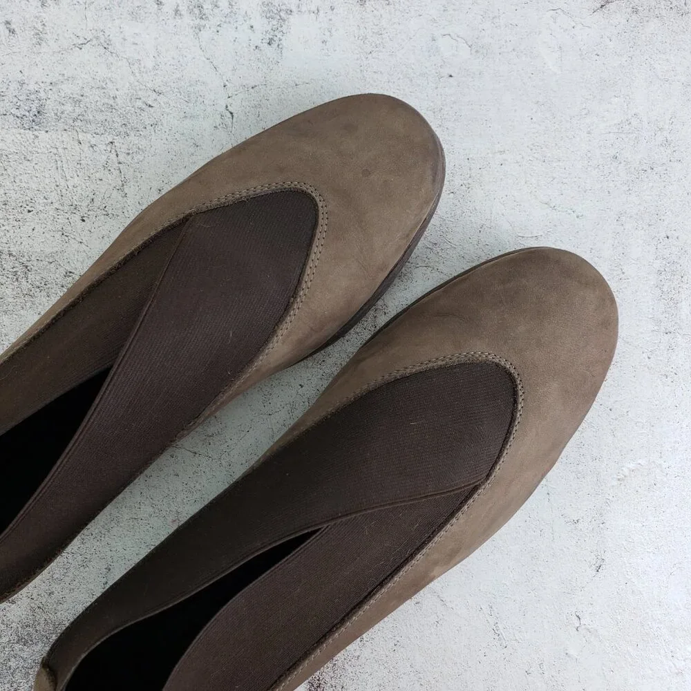 The Flexx Leather Comfort Shoes Nubuck Brown Slip-on Wedge size 6.5 Lagenlook